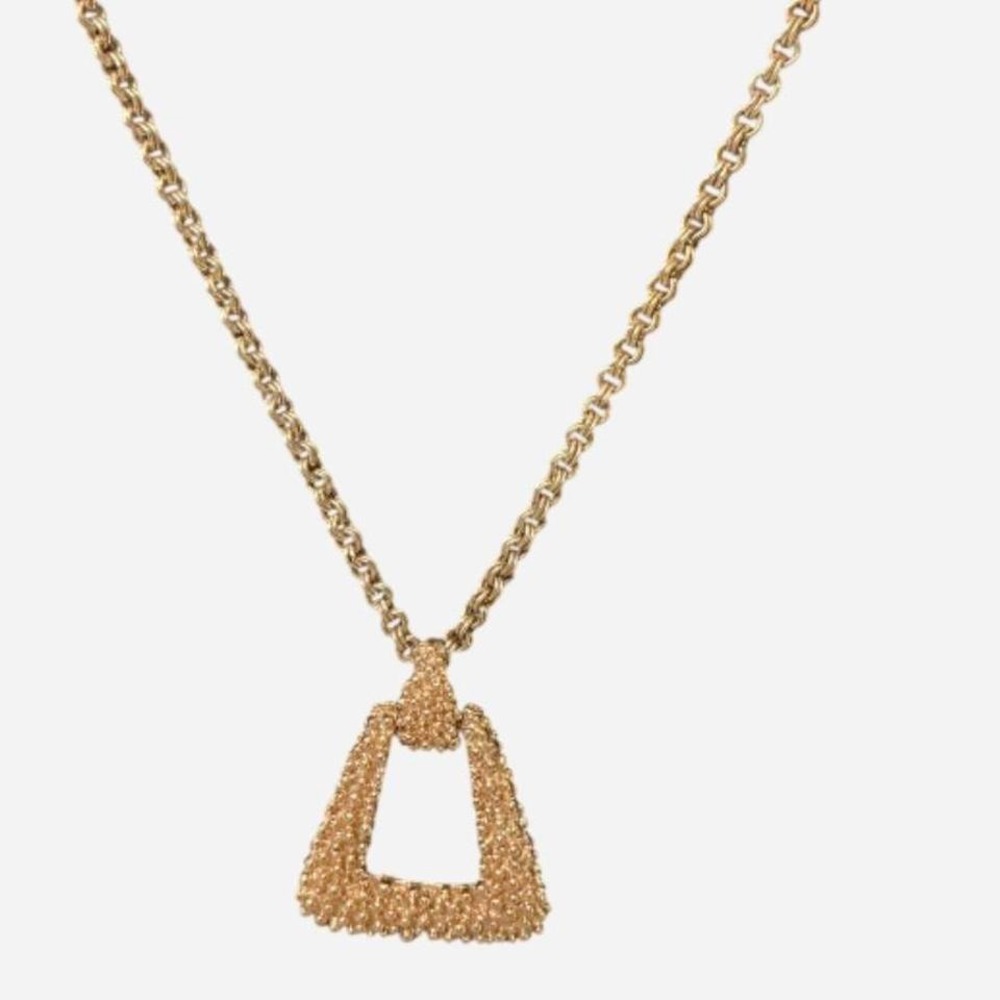 VTG Sarah Coventry "golden sunset" Gold tone triangular pendant necklace.‎